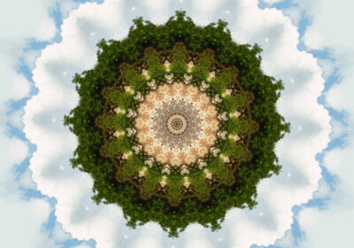 kaleidoscope trees sky stone radial circle